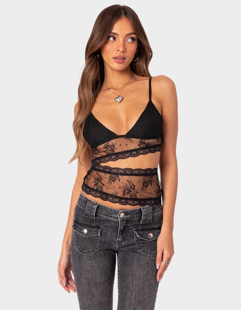 EDIKTED Spice Cut Out Sheer Lace Tank Top image number 0