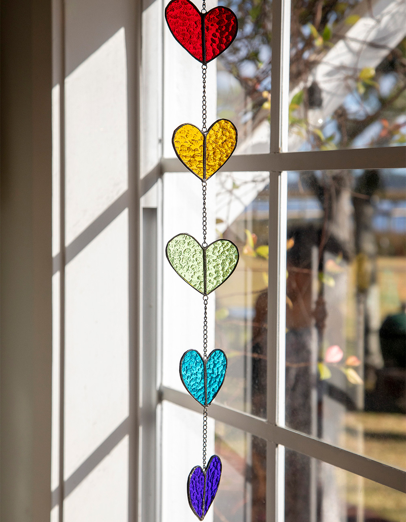 NATURAL LIFE Rainbow Hearts Stained Glass Mobile image number 0