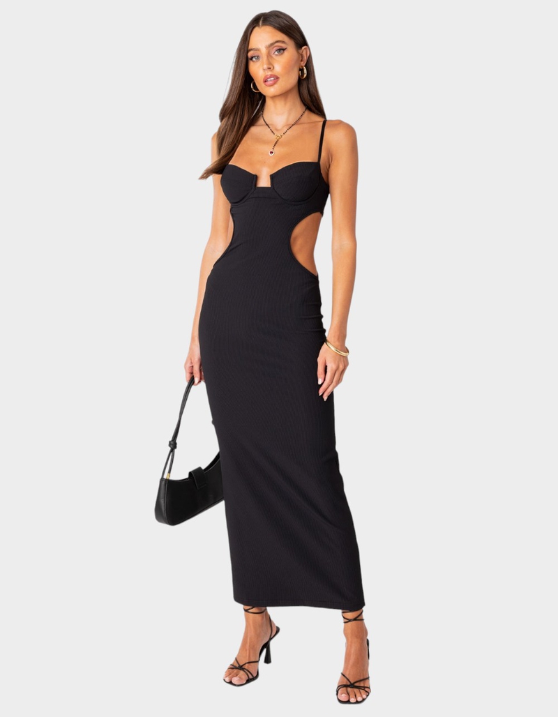 EDIKTED Ribbed Cut Out Cupped Maxi Dress image number 1