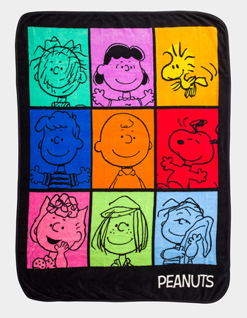 PEANUTS Character Grid Raschel Blanket