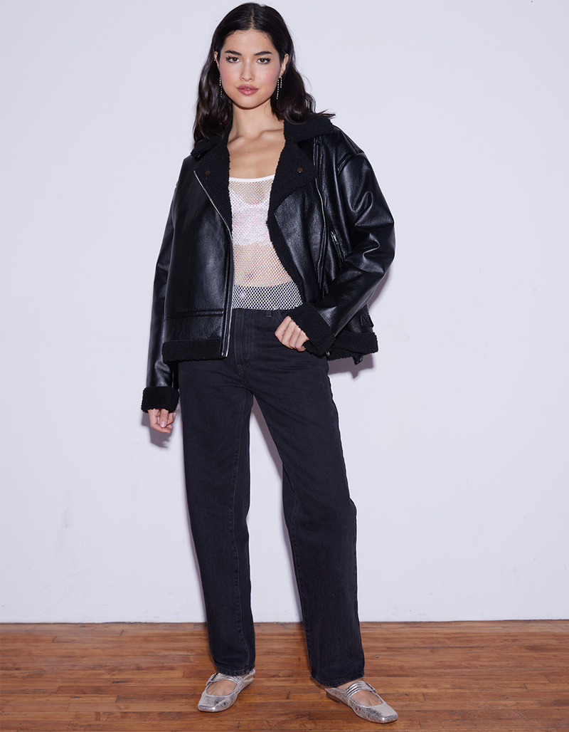 WEST OF MELROSE Faux Leather Shearling Womens Jacket image number 1
