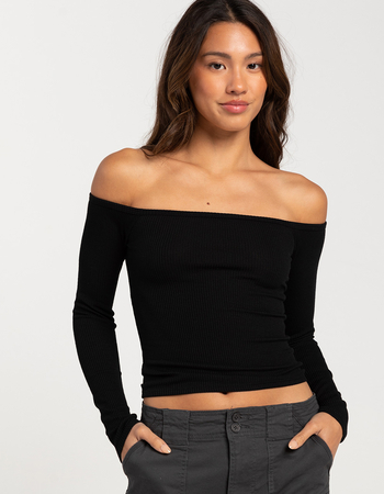 RSQ Womens Off Shoulder Long Sleeve Top