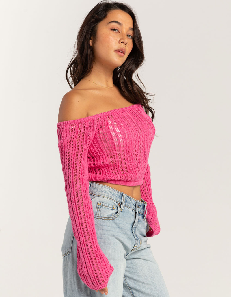 RSQ Womens Linear Stitch Off The Shoulder Sweater image number 2