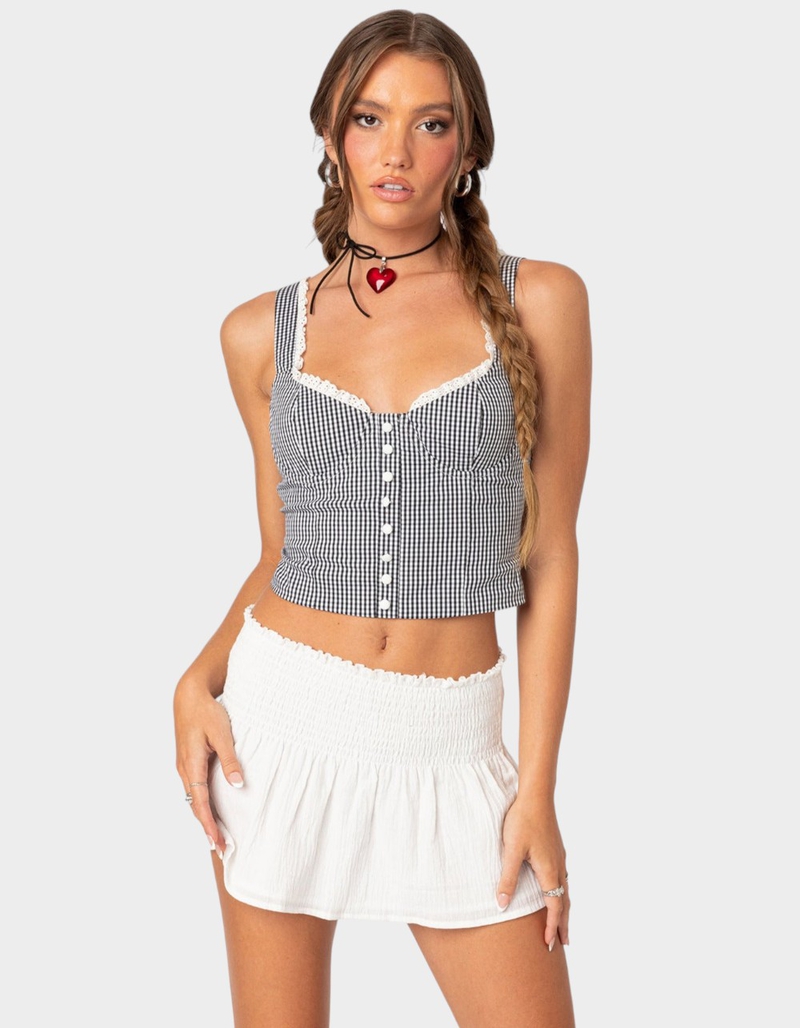 EDIKTED Gingham Lace Up Bustier Corset image number 0
