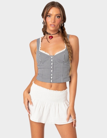 EDIKTED Gingham Lace Up Bustier Corset