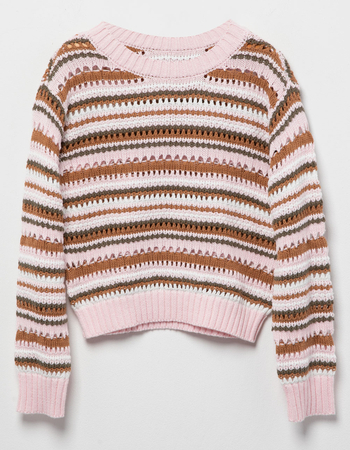 FULL TILT Stripe Open Weave Girls Pullover Sweater