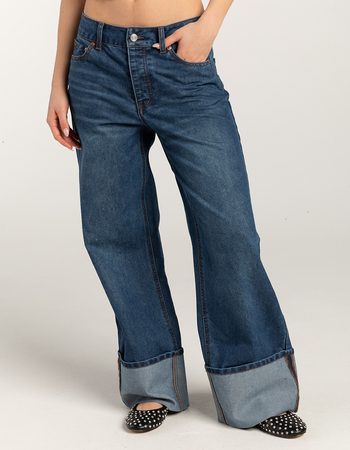 RSQ Womens Mid Rise Wide Leg Cuffed Jeans