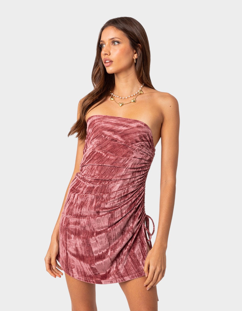 EDIKTED Crushed Velvet Drawstring Mini Dress image number 1