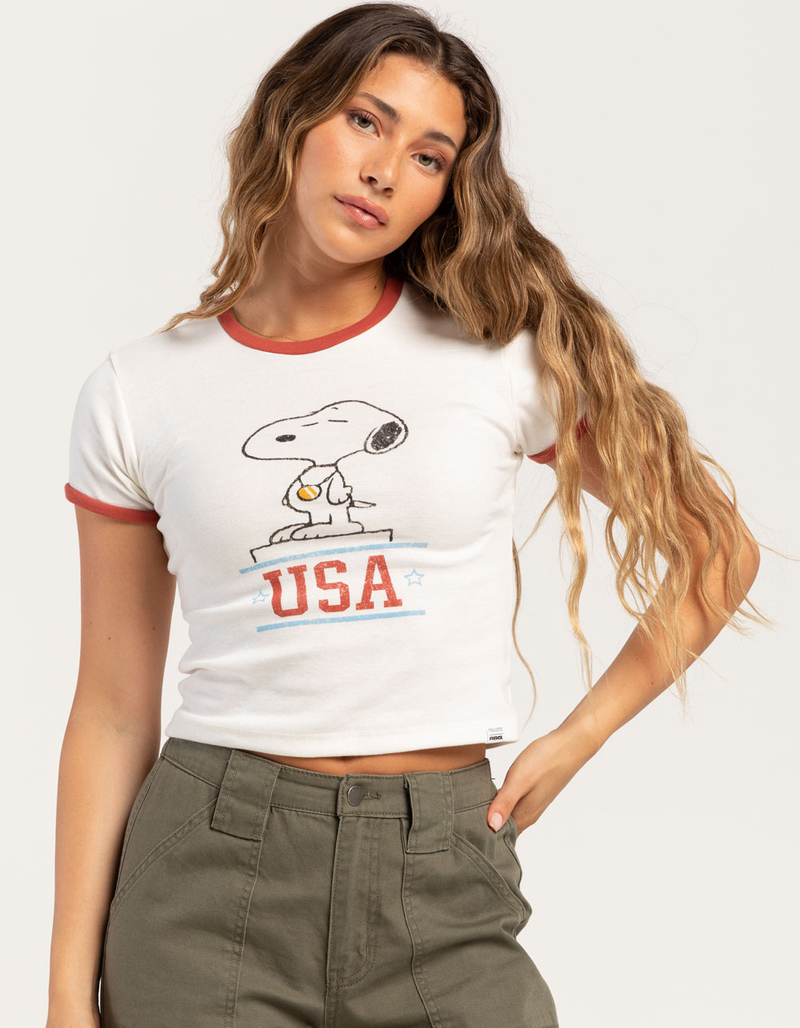 RSQ x Peanuts Snoopy USA Womens Ringer Baby Tee image number 0