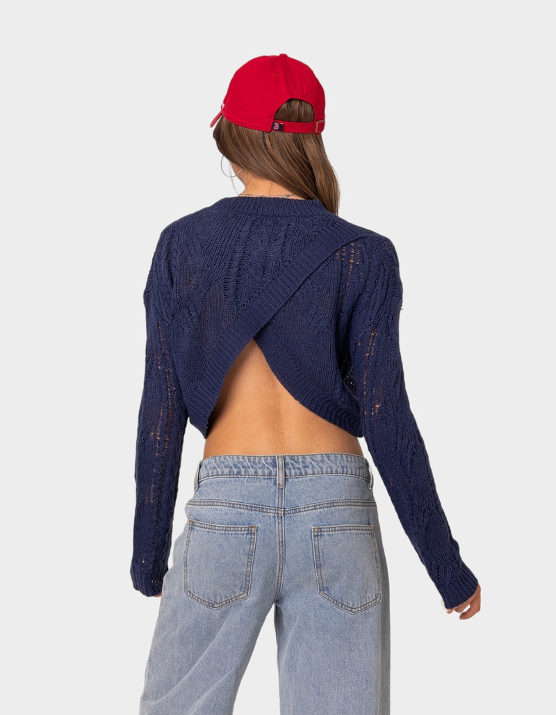 EDIKTED Gabrielle Cropped Cable Knit Sweater image number 4