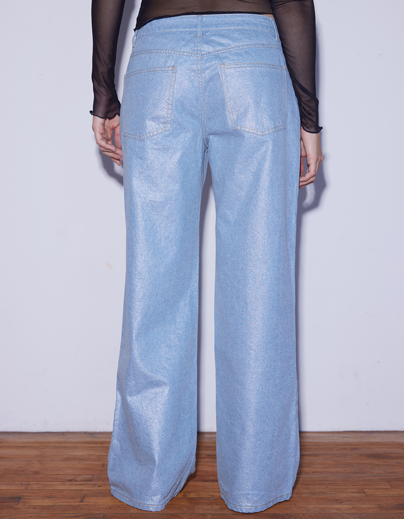 WEST OF MELROSE Coated Metallic Low Rise Baggy Womens Jeans image number 3