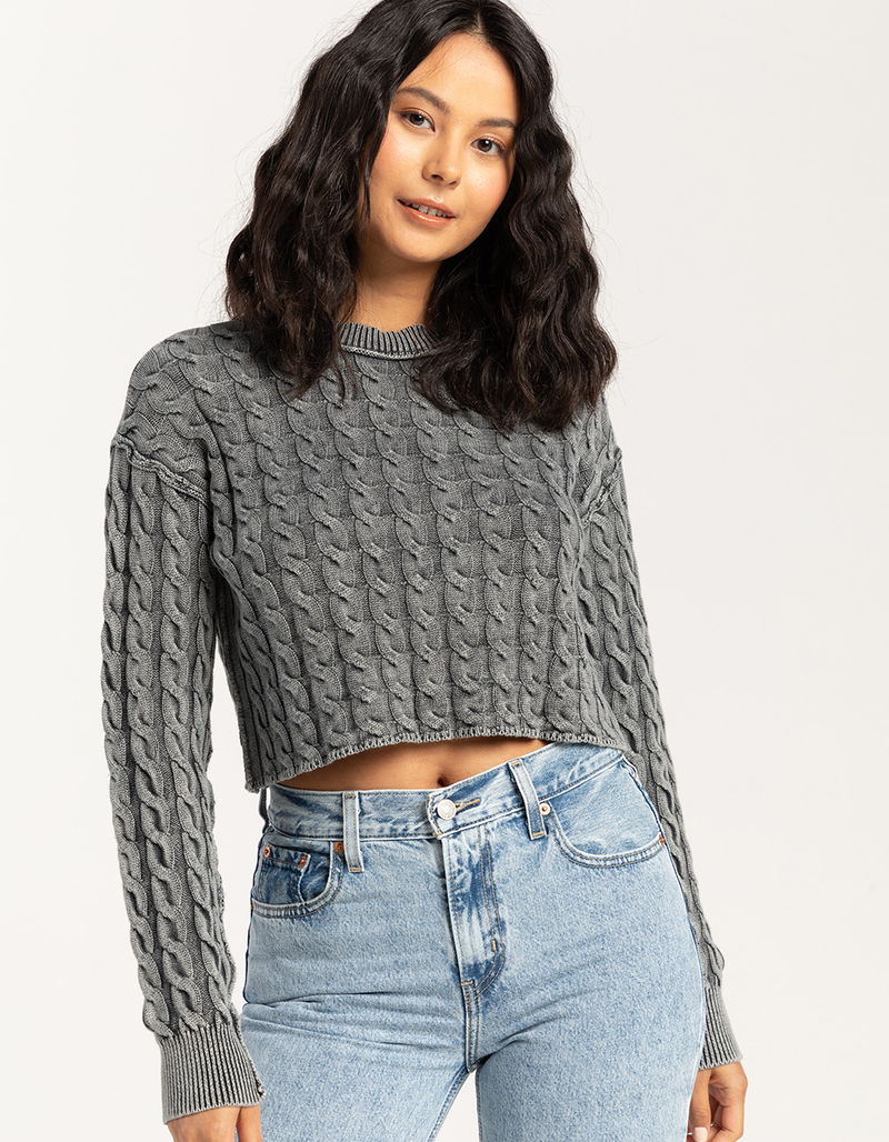 FULL TILT Washed Cable Womens Crop Sweater image number 2