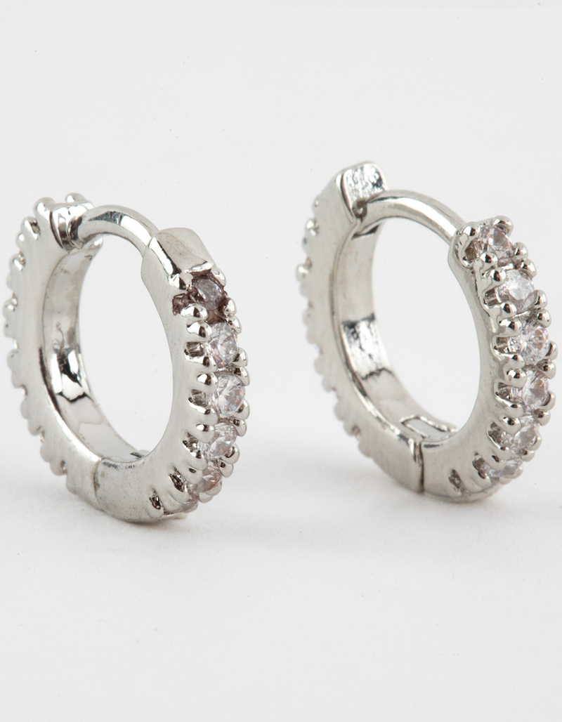 DO EVERYTHING IN LOVE 14K White Gold Dipped Huggie CZ Hoop Earrings image number 1