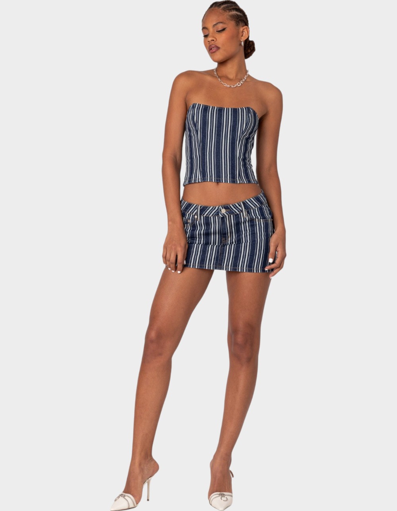 EDIKTED Inez Striped Denim Mini Skirt image number 1