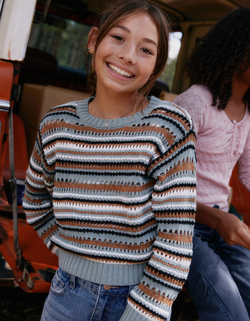 FULL TILT Stripe Open Weave Girls Pullover Sweater Primary Image