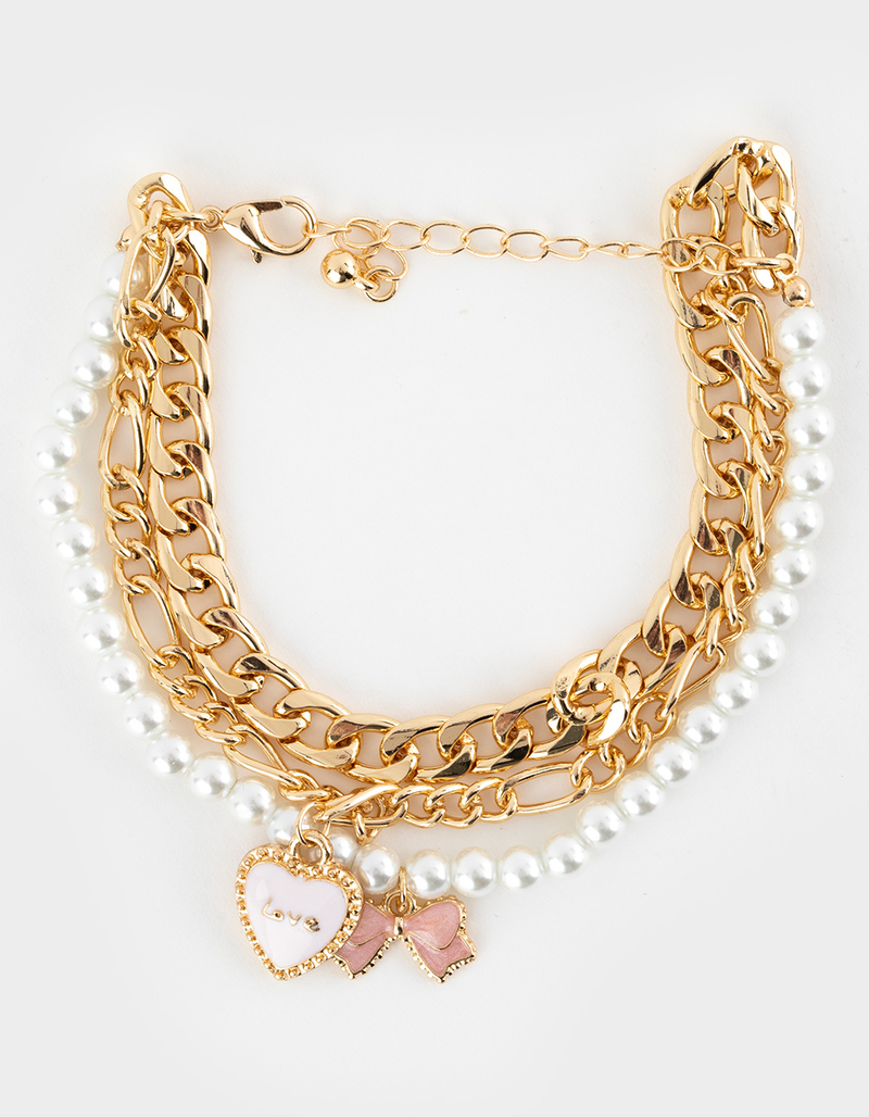 FULL TILT Heart & Bow Pearl Charm Bracelet image number 0