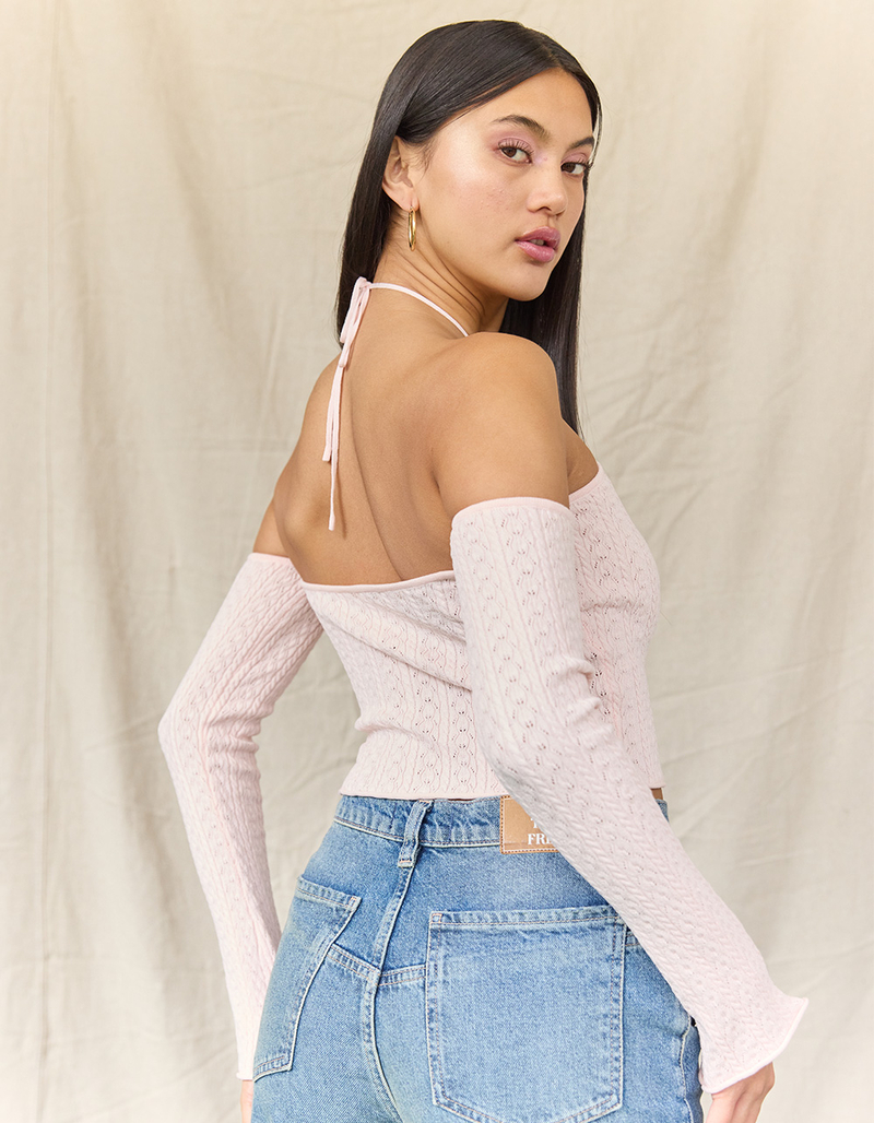 WEST OF MELROSE Long Sleeve Off The Shoulder Y Neck Open Knit Womens Sweater image number 3