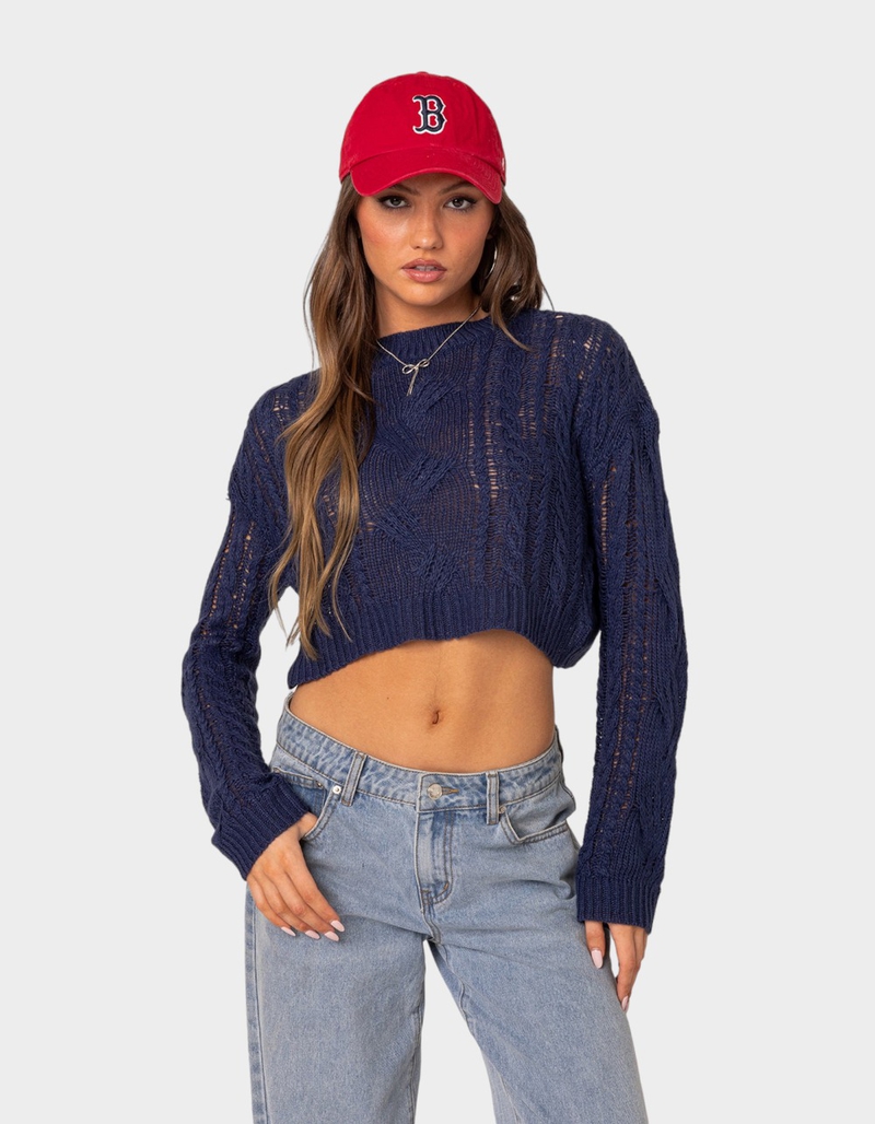EDIKTED Gabrielle Cropped Cable Knit Sweater image number 1