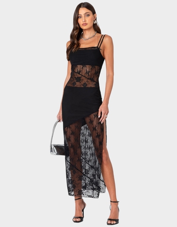 EDIKTED Sheer Mesh & Lace Patchwork Maxi Dress Primary Image
