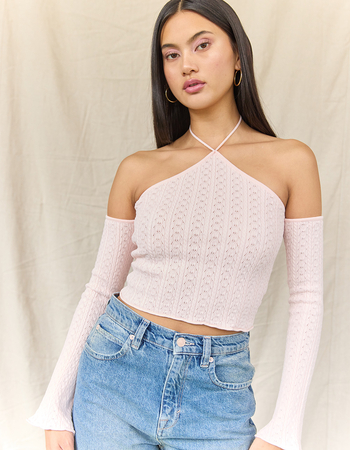 WEST OF MELROSE Long Sleeve Off The Shoulder Y Neck Open Knit Womens Sweater Alternative Image