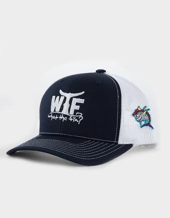 WHAT THE FIN WTF Logo Silver Fin Mens Trucker Hat