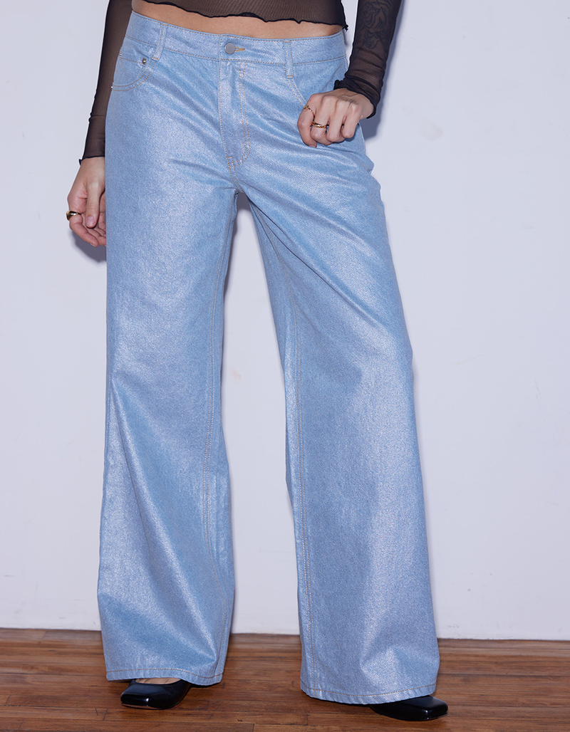 WEST OF MELROSE Coated Metallic Low Rise Baggy Womens Jeans image number 1