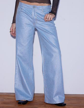 WEST OF MELROSE Coated Metallic Low Rise Baggy Womens Jeans