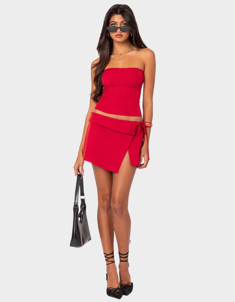 EDIKTED Selena Asymmetric Wrap Mini Skirt image number 2