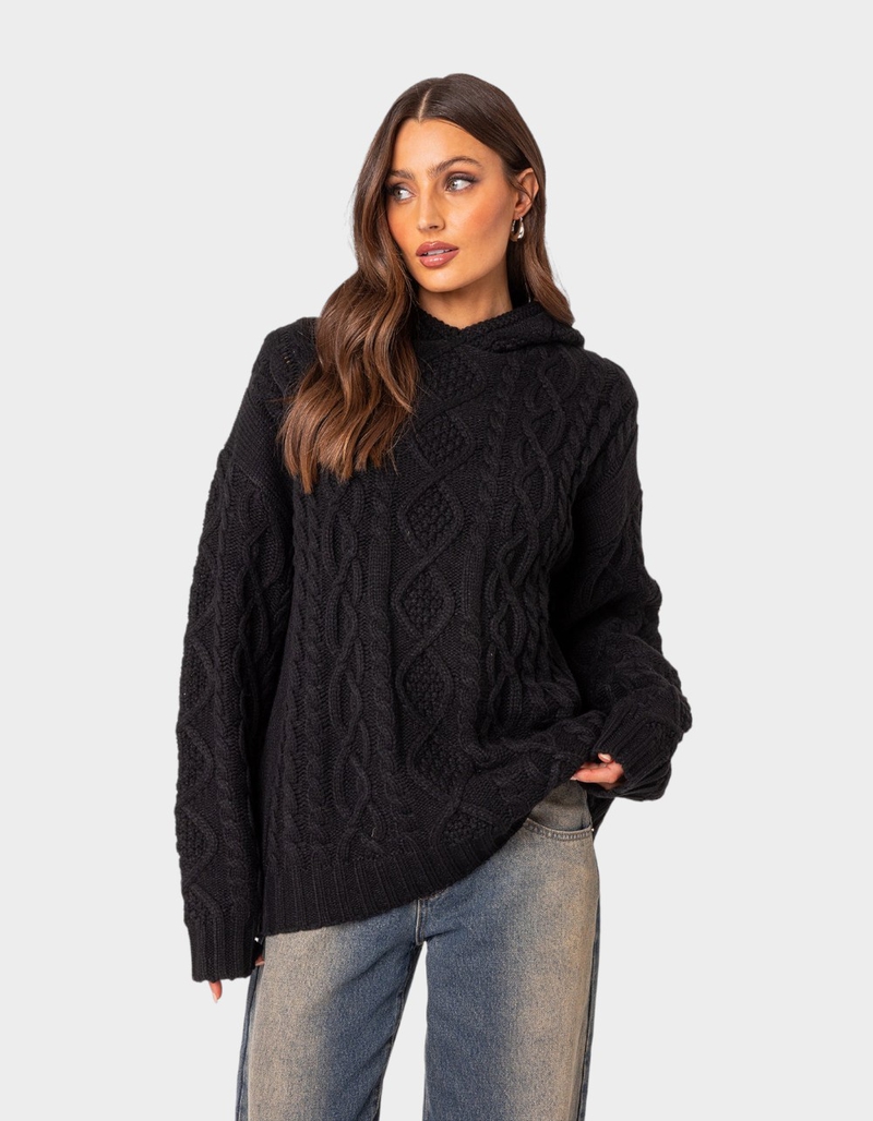 EDIKTED Oversized Cable Knit Hoodie image number 0