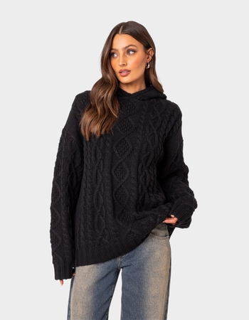 EDIKTED Oversized Cable Knit Hoodie Primary Image