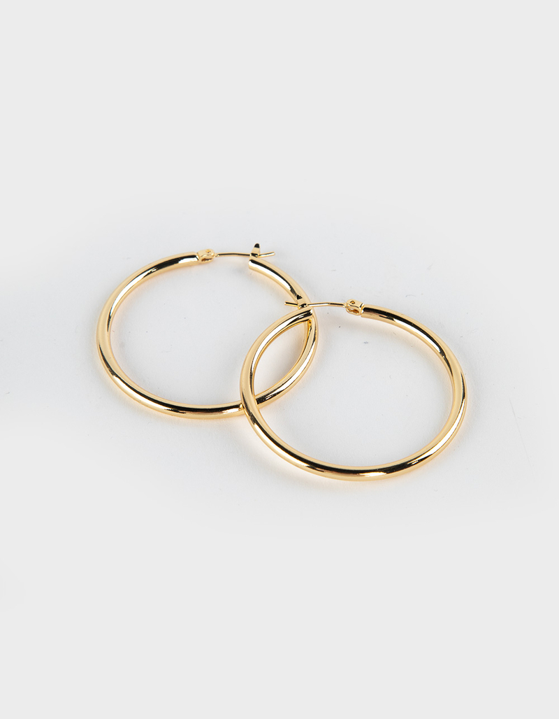 DO EVERYTHING IN LOVE 14K Gold Dipped Pin Catch Hoop Earrings image number 0