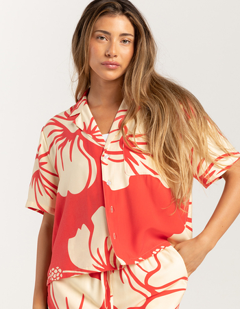 DUVIN Trouble In Paradise Womens Crop Button Up Shirt